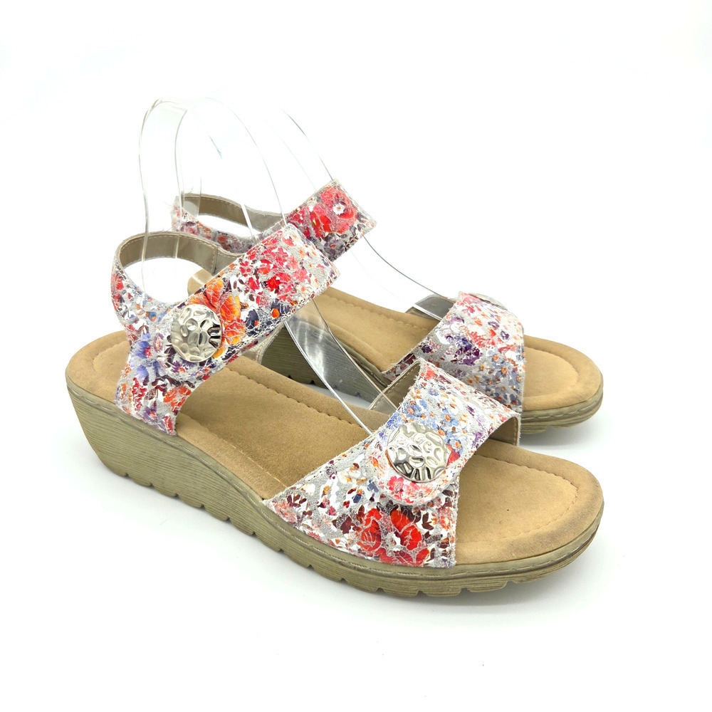 Spring Step Luisella Sandals Size 38 8 Floral Leather Wedge Comfort Open Toe
